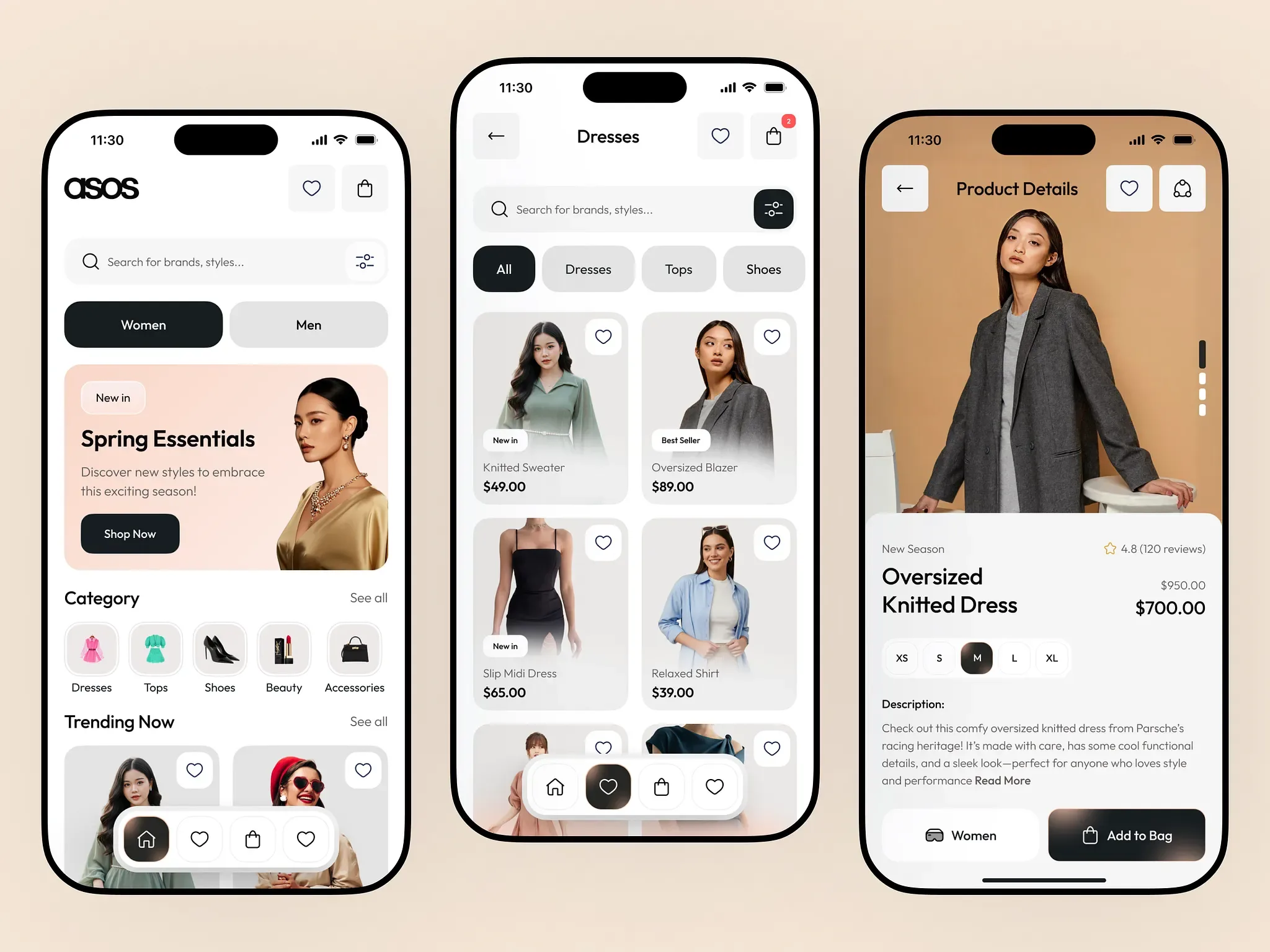 Custom e-commerce storefront with a home feed, category browsing and a product detail page