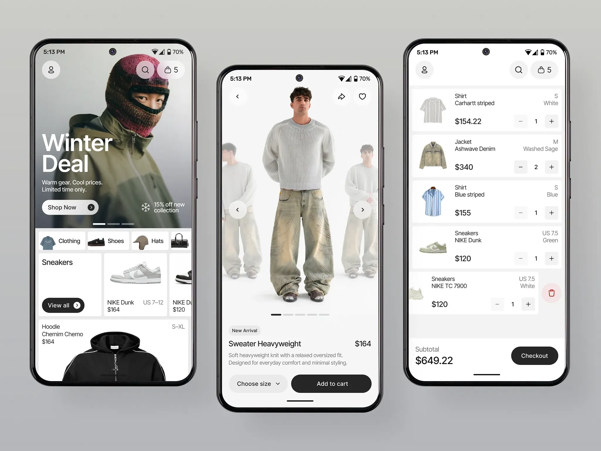 Custom e-commerce storefront with a promotional banner, a product page and a cart ready to check out